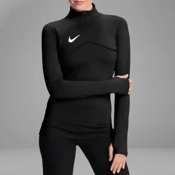 تیشرت استرچ آستین بلند انگشتی نیم زیپ ورزشی زنانه